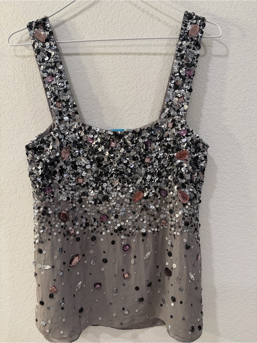 Alice + Olivia 100% Silk Sequin & Jewel Embellished Mini Top